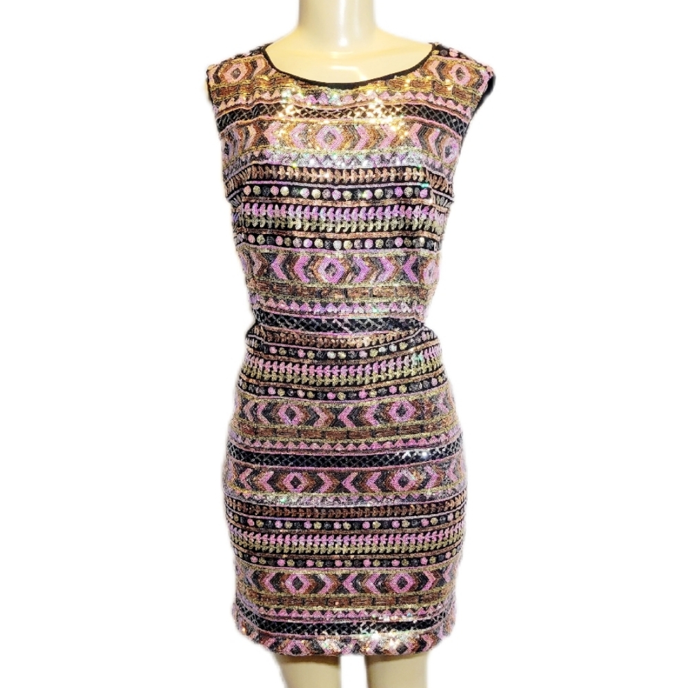Y2K 2000's Bling Multi-Colored Sequin Cut-out Sides Party Runway Dress